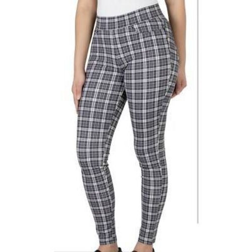 Seven7 Black White Plaid Pull On Leggings XXL Minimalist Casual Office Neutral
